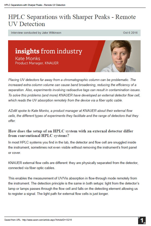 HPLC Separations with Sharper Peaks - Remote UV Detection 